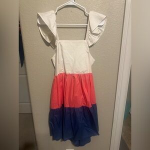 White and Pink Ruffled Tiered Mini Sundress